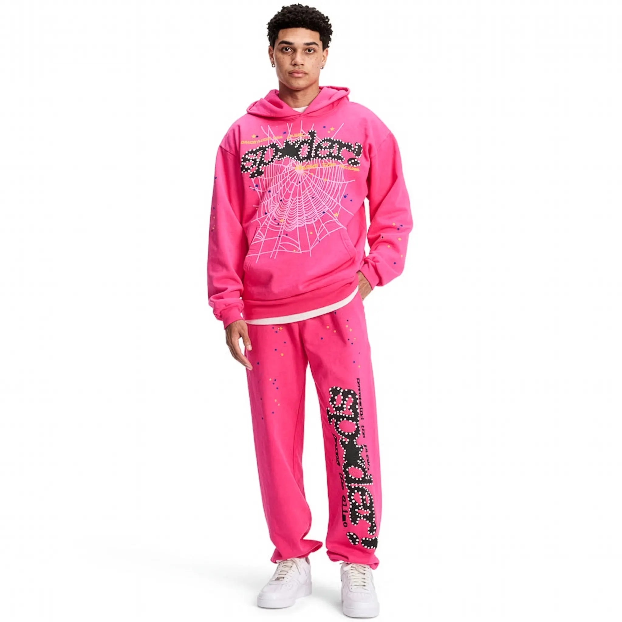 Model View of Sp5der P*nk V2 Pink Hoodie (FW23) SP5 MGSP5 HD